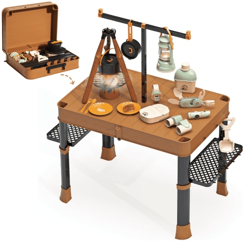 Richgv Kids Camping Toy with Folding Storage Table, Pretend Play Toys with Play Food Toddler Toys for Boys Girls 3-5 Year