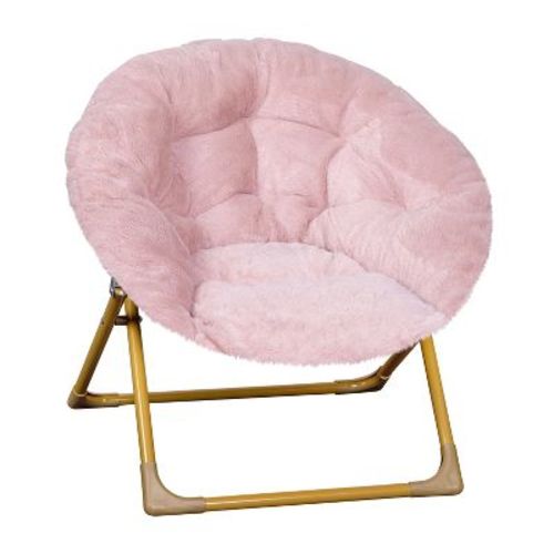 Flash Furniture Gwen 23" Kids Cozy Mini Folding Saucer Chair, Faux Fur Moon Chair for Toddlers and Bedroom