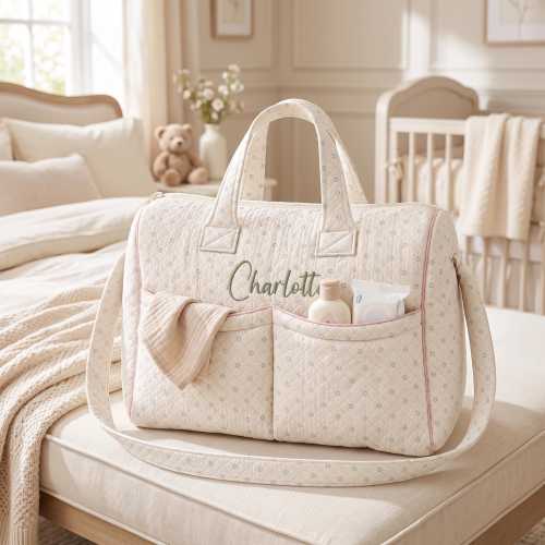 Personalized Quilted Diaper Bag, Custom Name Embroidery, Floral Hospital Bag (New Mom Gift)