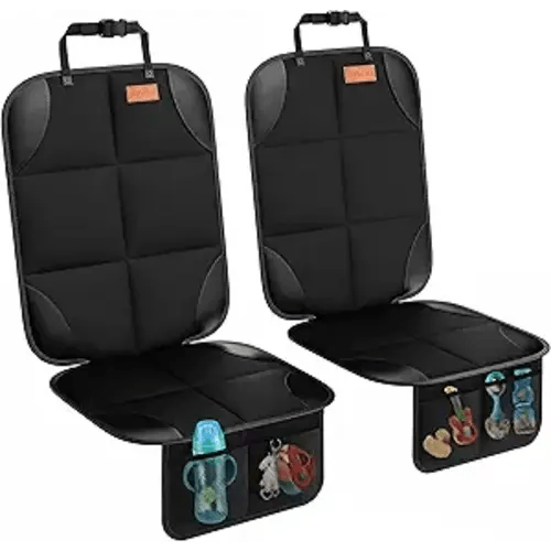 SMART ELF Car Seat Protector, 2Pack Seat Protector Protect Child Seats with Thickest Padding and Non-Slip Backing Mesh Pockets for Baby and Pet,Sedan SUV Truck (Black)