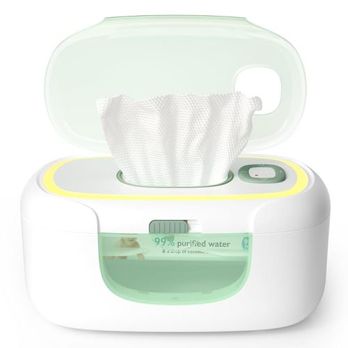 Momcozy New Baby Wipe Warmer, Large Capacity Wipe Dispenser Compatible with 60-80pcs,10-Min Fast Heating,4 Temperature Modes,Innovative Spring Design,Silicone&Top Seals,Even Heating,3-Level Nightlight