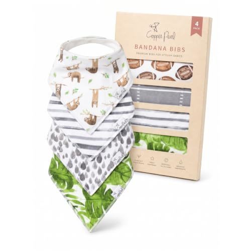 Copper Pearl Baby Bibs 4 Pack, Printed Bandana Drool Bibs for Baby Girl & Boy, Soft Cotton Drooling Teething Bibs