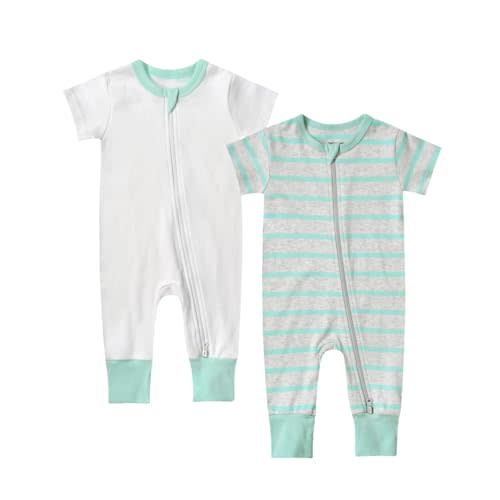 Teach Leanbh Toddler Baby Boys Girls 2-Pack Pajamas Cotton 2 Way Zipper Short Sleeve Footless Romper Sleep and Play