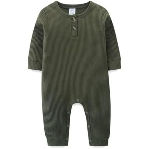 Unisex Newborn Clothes 0-12 Months Long Sleeve Snaps up Solid Ribbed Knit Baby Outfits
