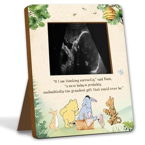 Winnie Pregnancy Milestone Keepsake & Ultrasound Picture Frame - Baby Shower Sign & Decor - Gifts for Gender Reveal