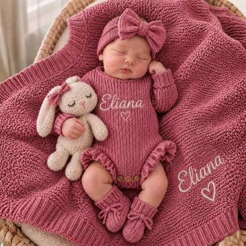 Personalized Baby Romper With Blanket, Custom Embroidered Newborn Romper, Cotton Coming Home Outfit, Baby Shower Gift, First Birthday Gift