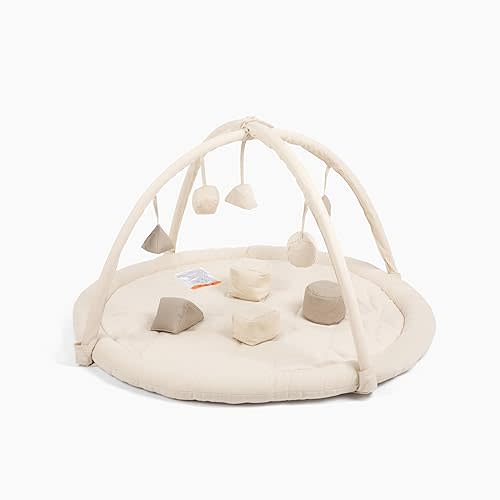 Snuggle Me® Baby Play Gym - 100% Organic Cotton Twill Tummy Time Mat with 9-Piece Sensory Toy Mobile, Baby Gym Activity Center with Machine-Washable Base (0-36 Months)