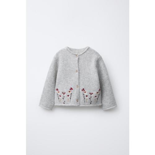 EMBROIDERED FLORAL CARDIGAN - Gray marl | ZARA United States