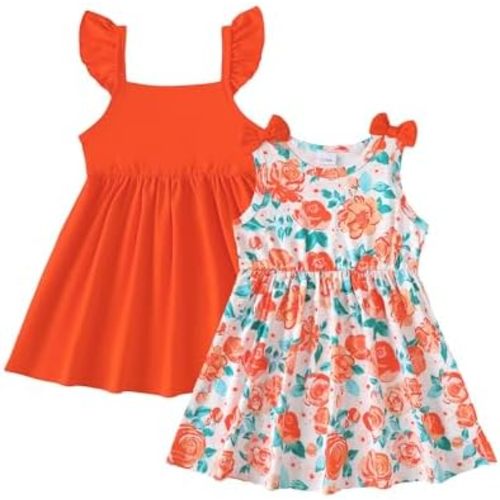 Baby Toddler Girl Dress Summer Girls Clothes 2 Pack Outfits Set Dresses Sleeveless Solid and Cute Print for Baby Girls 6M-3T
