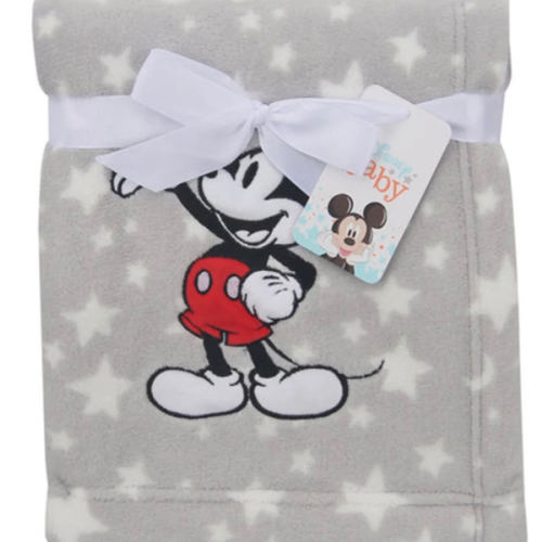 Lambs & Ivy Mickey Mouse Grey Stars Appliqued Blanket – Bambi Baby