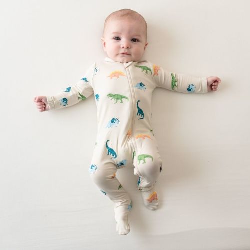 Kyte Baby Zippered Footie in Ecru Roar Dinosaur Roar 3-6 Months