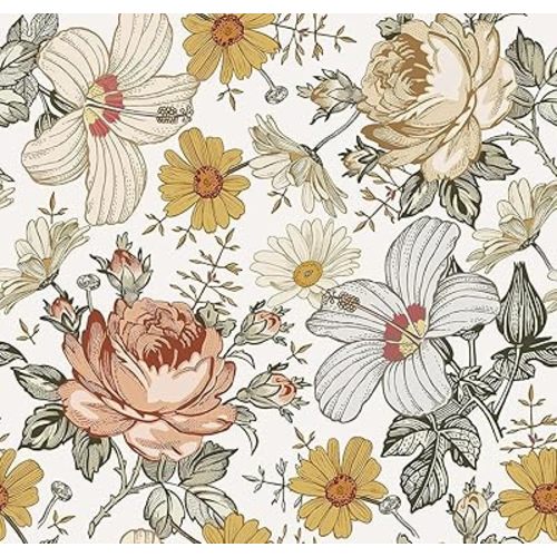 Blooming Wall Multicolor Peony Daisy Peel and Stick Wallpaper Self Adhesive Wall Mural Wall Decor, 14.5 Square Ft/Roll