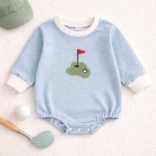 Baby Golf Romper | Blue Striped Embroidered Outfit