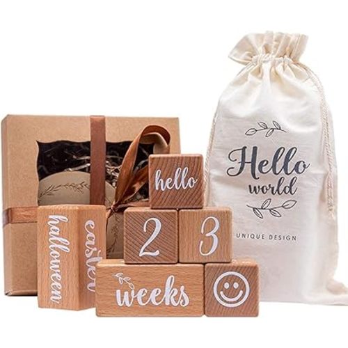 Milestone Blocks Set of 6 Baby Age Blocks for Monthly Milestone Wooden Photo Props Set Perfect for Baby Shower and Keepsake