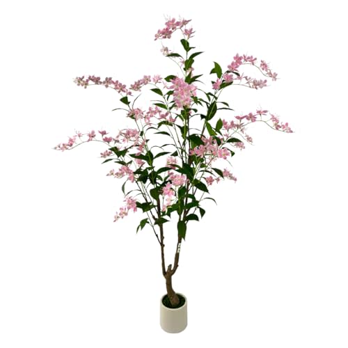 6ft Artificial Jasmine Tree – Faux Potted Plant with Pink Blooms, Fake Silk Tree for Indoor Home Decor, Realistic Tall Fake Plant for Living Room, Bedroom & Office
