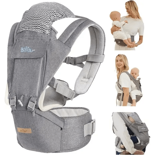 Bear Baby Carrier, 6-in-1 Baby Carrier Newborn to Toddler with Hip Seat (Ergonomic M Position) for 3-36 Month/ 7-44lbs Baby, Adjustable Size for Enhanced Lumbar Support, Perfect for On-The-go