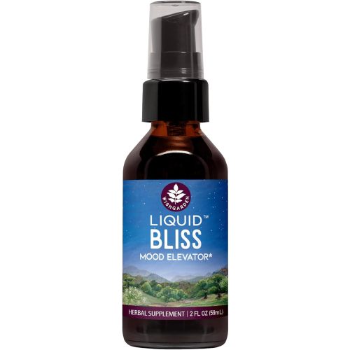 WishGarden Herbs Liquid Bliss, Mood Support Supplement, Passionflower, Cacao & Damiana, Uplifts Mood, Eases Daily Stress, Fast-Absorbing Liquid Tincture, 2 fl oz