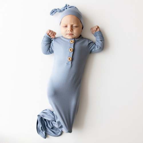 Knotted Gown with Hat Set in Slate | Kyte Baby