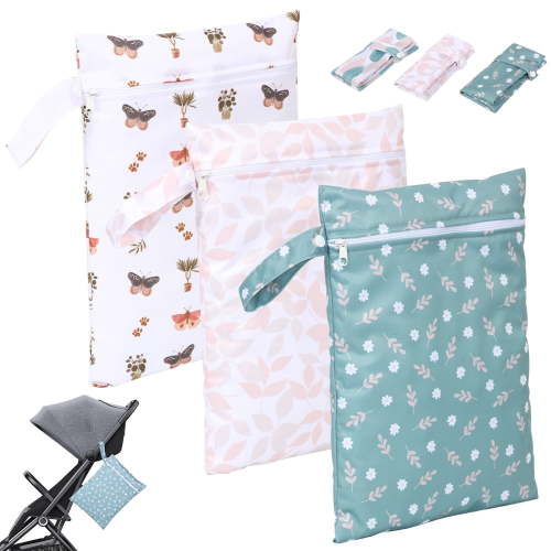 Austok 3 Pack Waterproof Wet Dry Bag for Baby Item Cloth Diaper Swimsuit Travel Gym Clothes Beach Pump Part Toiletries Zippered Pocket