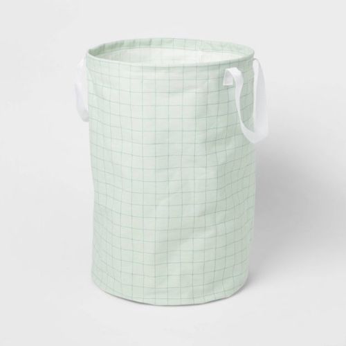 Scrunchable Round Laundry Hamper Green Stitch Grid - Brightroom™