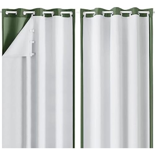 Aiyufeng Greyish White 100% Blackout Curtain Liner 2 Panels Set for Bedroom Living Room, Insulated Curtains Liner for 95 96 Inch Long Curtains, Each 50" Wx92 L, 2 Liners Per Set with 18 Pieces Rings
