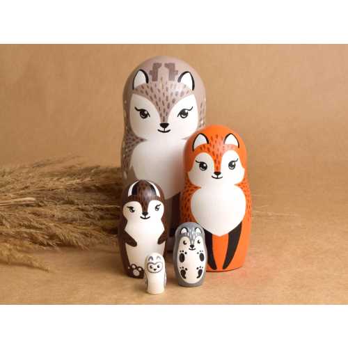 Animal Matryoshka Dolls Wooden Nesting Dolls that Stack Inside Children Handmade Montessori Educational Toy for Toddlers Birthday Kids Gifts