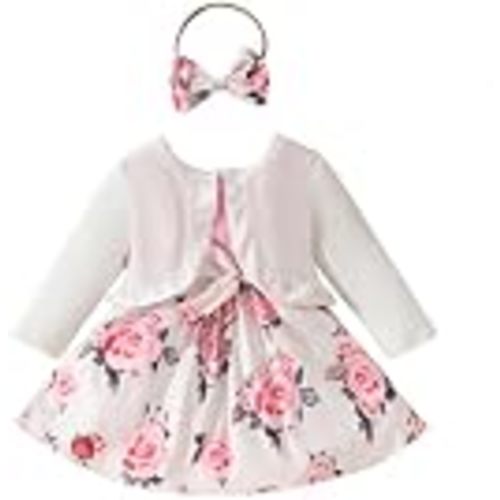 Toddler Baby Girls Fashion Outfits Sleeveless Flower Print Dress Long Sleeve Ruffle Coat Bow Headband Clothing Sets