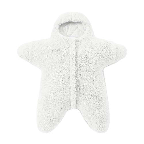PINQI Baby Solid Star Shape Sleeping Blanket Thick Warm Hooded Swaddle Wrap Fleece Wearable Sleeping Bag Cute Animals Warm Swaddle Sack for Boys Girls (White,3-6 Months)