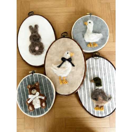 Handmade Felted Goose Wall Art, Needle Felt Embroidery Hoop, Nursery & Baby Room Decor