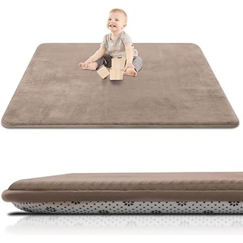 Thick Baby Play Mat for Floor,50 x 50 Playpen Mat,Tummy Time Foam Mats,Ultra Soft Support & Plush Feel,Easy Care with Non-Slip Cushioned for Infant,Kids and Toddler Crawling,Brown