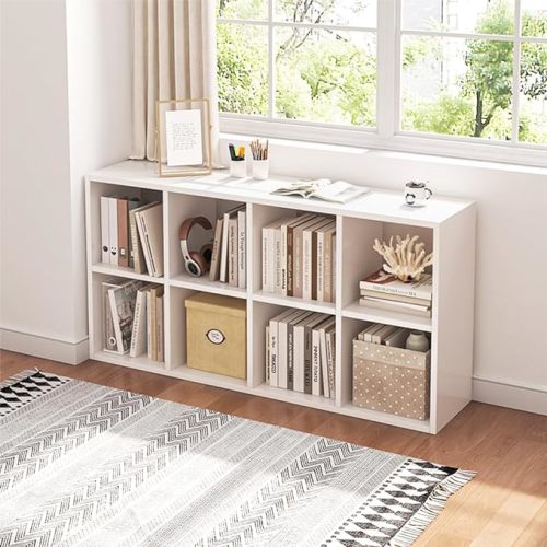 8 Cube Organizer Nursery Bookcase - Fabric Storage Bins Container, Open Shelf Simple Compartments Bookshelf, White