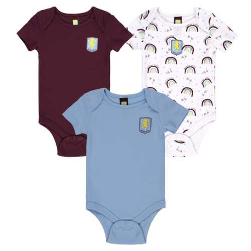 Aston Villa 3 Pack Bodysuits - Sky/White/Claret - Baby
