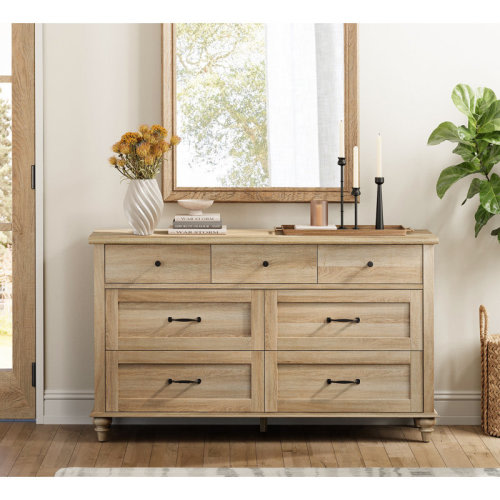 Alcott Hill® Dresser With 7 Drawers For Bedroom, Mid Century Wooden Dresser & Reviews | Wayfair