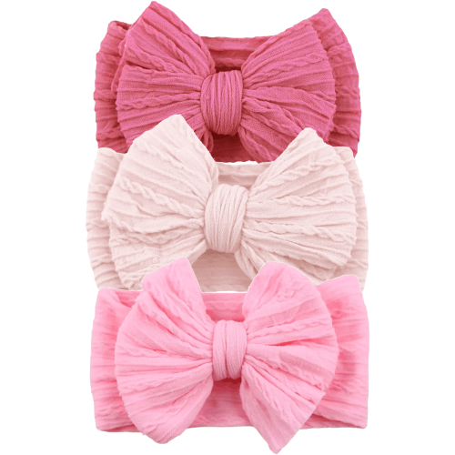 3-Pack Cable Bows, Vibrant Rose/Barely Blush/Pinky Pink