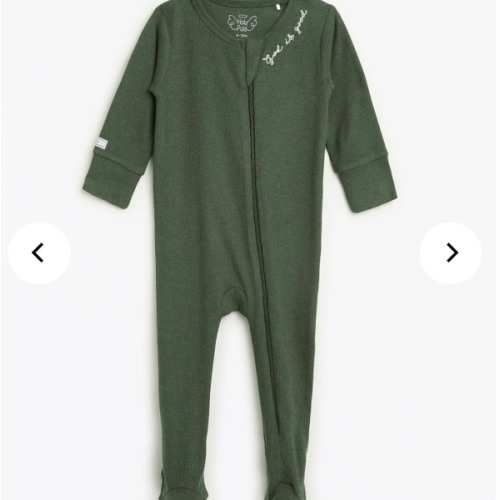 Solid Olive PJ Footed Onesie Ribbed Cotton-Bamboo Blend