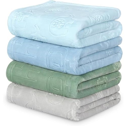 BORITAR 4 PCS Baby Blanket 3D Animal Fleece Blanket for Boys 30 x 40 Inch | Cozy and Lightweight Receiving Blanket for Newborn Infant Toddler Crib Stroller Nursery Pet Travel Shower Gift