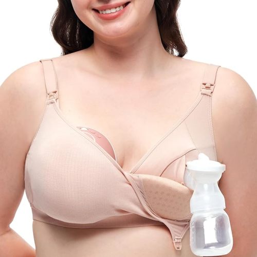 Momcozy Hands-Free Pumping Bra, Wireless & Seamless HF010 Breast Pump Bra, Breathable Tencel™ Fabric & Fully Fixed Cups