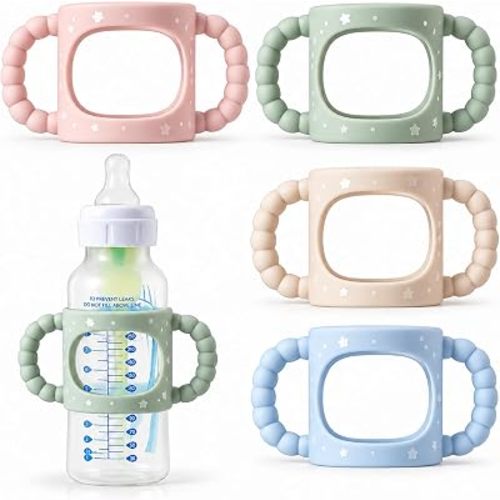 Andy Bear 4 Pack Silicone Baby Bottle Handles Compatible with Dr. Brown’s 8 oz/250 ml Narrow Bottles, Removable Easy Grip Handles for Bottle to Sippy Cup Transition, BPA Free Minimal Star