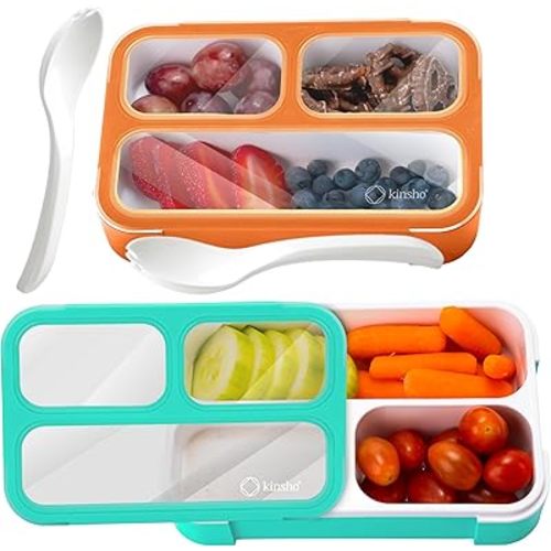 kinsho MINI Lunch-Box Snack Containers for Kids | SMALL Bento-Box Portion Container | Leak-proof Boxes for School Work Travel | Best for Adults Boys or Girls | Blue + Orange Set of 2