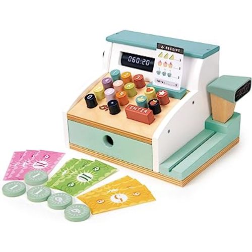 Tender Leaf Toys - General Stores Till Comprehensive Wooden Shop Play Set with Scanner Inspires Creative and Imaginative Roleplay Age 3+