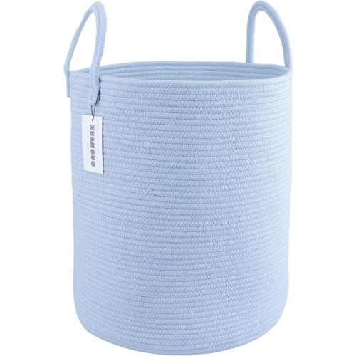 XUANGUO Cotton Rope Laundry Basket Hamper for Clothes, light blue