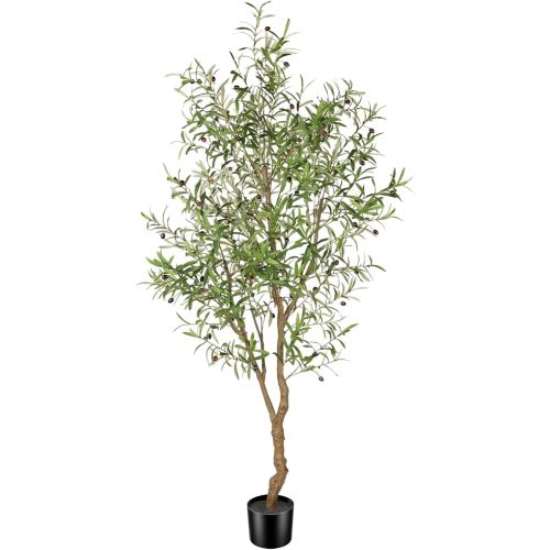 7ft Faux Olive Tree - Fake Potted Olive Silk Tree with Planter Natural Olive Branches and Realistic Leaves Artificial Tree for Home House Office Decor Indoor