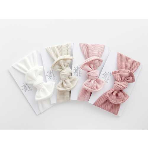 Neutral + Pink Waffle Baby Headbands – Oversized Bows for Newborn & Baby Girls (White, Sand, Light Dusty Pink, Mauve)