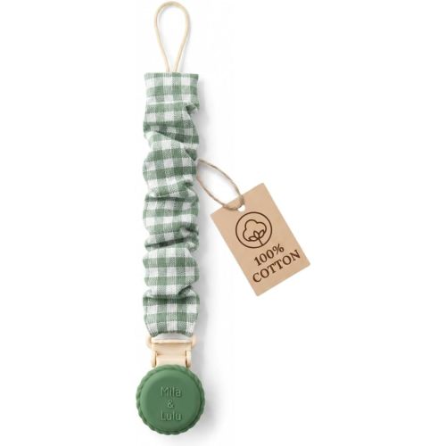 Muslin Cotton Pacifier Clips- Metal-Free, Lightweight and Secure Pacifier Holder for Babies (Olive Graine) - Mila & Lulu