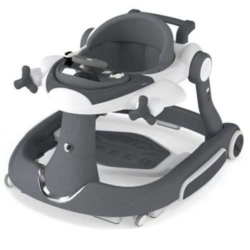 Kinder King 5-in-1 Baby Activity Walker, Convertible Push & Sit-in Walker with Adjustable Height, Foldable, Stable Design, Gray