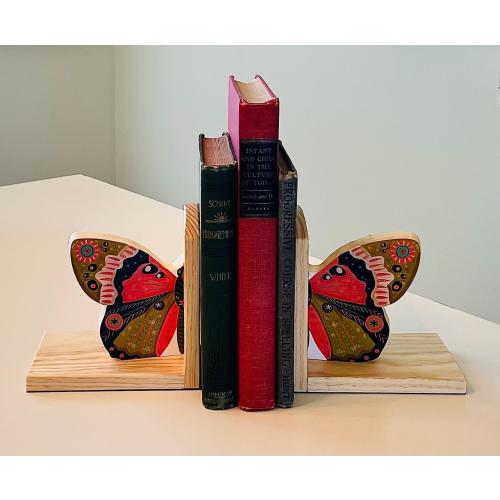 Handcrafted Butterfly Bookends: William Morris Paper, Pine Wood