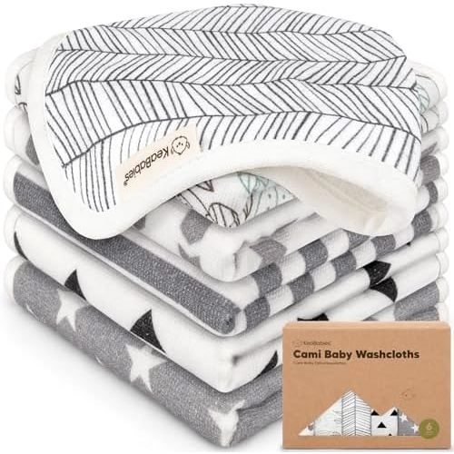 6pk Cotton Baby Washcloths for Newborn Organic Cotton Muslin (Grayscape)