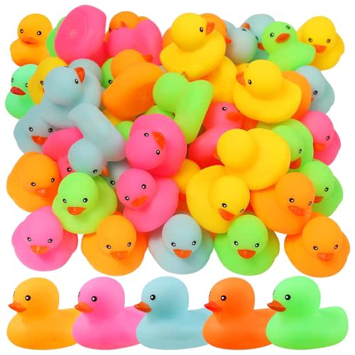 50pcs Mini Rubber Ducks Bath Toys, Multicolor Rubber Duckies Bulk, Mini Ducks Hiding for Cruise Ship Party Favors Shower Decorations Ducky Themed Pool Squeeze Games Classroom Prize