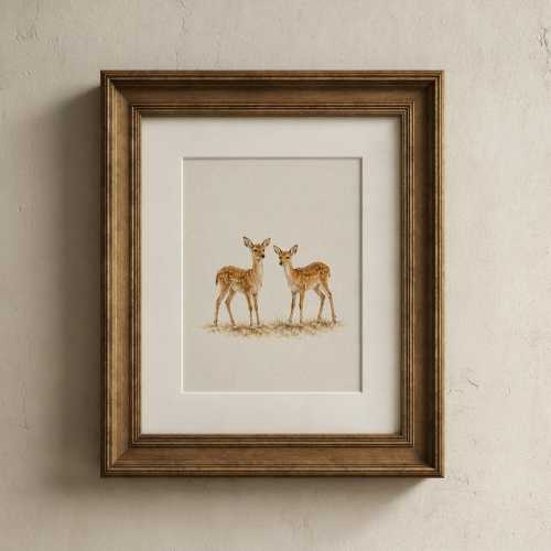 Vintage Deer Wall Art Print, Neutral Woodland Decor, Cottagecore Animal Poster, Minimalist Nursery (Unframed)
