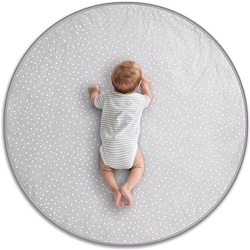 Byrd & Blume Round Baby Play Mat, Organic Cotton Soft Padded Nursery Floor Mat, Safe Hypoallergenic Baby Mat, Reversible, Foldable, Portable Infant Tummy Time Mat Fits Tents & Playpens (40"x40") Gray